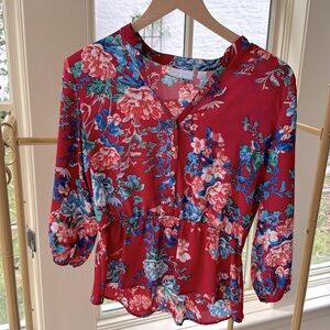 New York and Co. red floral top, S